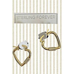Sterling Forever 14K GP Brass Open Heart Shaped CZ Accent Hoop Earrings